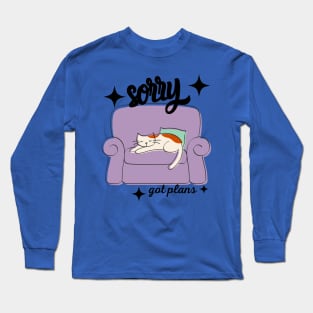 Sorry Got Plans Retro Graphic T-Shirt, Vintage Unisex Adult T Shirt, Vintage Kitten T Shirt, Nostalgia Cat T Shirt, Funny Shirt, Retro Gifts Long Sleeve T-Shirt